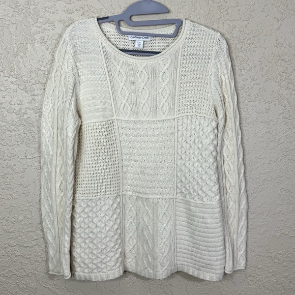 Coldwater Creek Sweaters - Coldwater Creek Cream Cable Knit Sweater Womens Sz PS Fisherman‎ Preppy Coastal